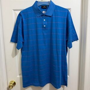 New Men Jim Thompson Blue/Pink Striped Polo Shirt size Large Short Sleeve Cotton